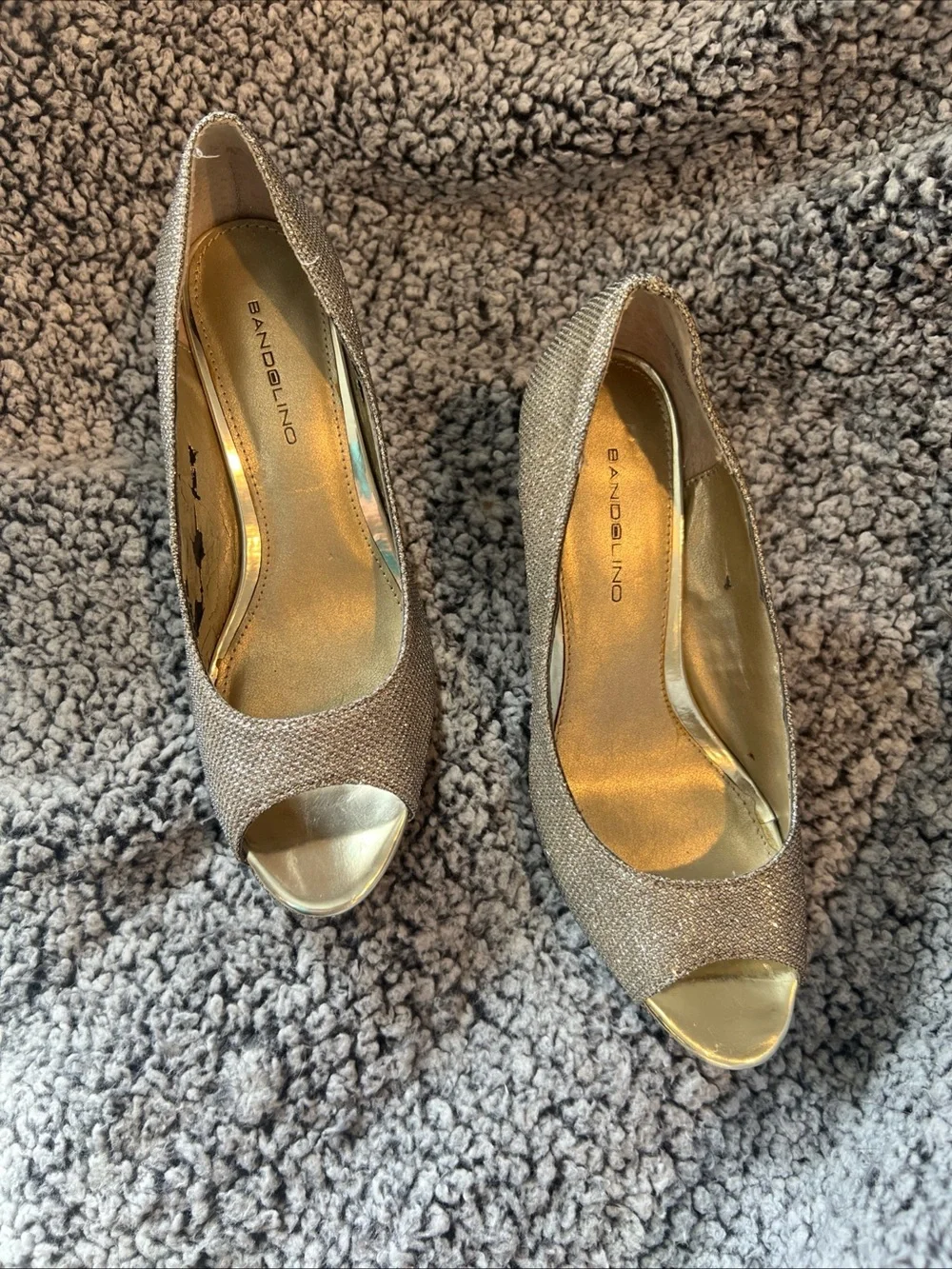 Glitter Peep-Toe Heels in Gold